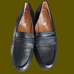 LifeStride Womens Black Leather Loafers Size 7M Slip-On Comfort